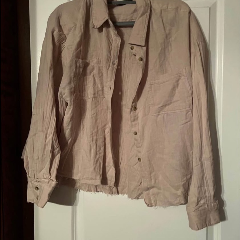 French Laundry-Casual Beige Button-Up Shirt